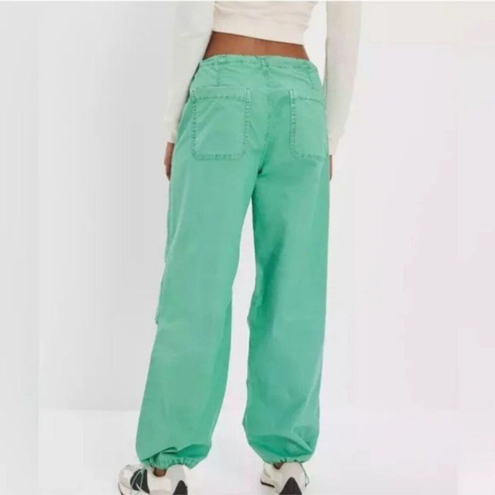 American Eagle XXS Snappy Stretch Low Rise Parachute Pants Green Baggy Y2K - Picture 2 of 12